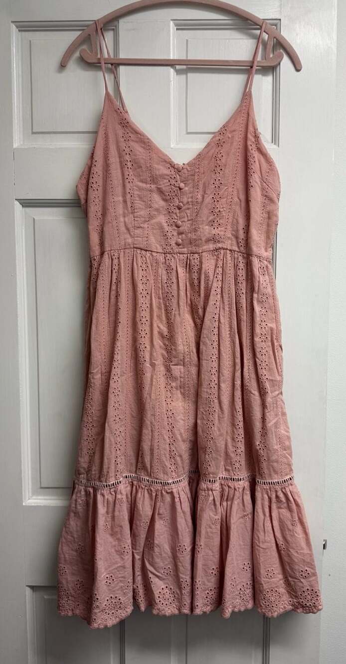Entro Women's Pink Eyelet Embroidery Button-Front Tiered Midi Dress